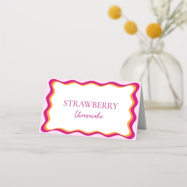 Pink and Orange Wavy Border Bridal Shower Buffet Place Card (Front)