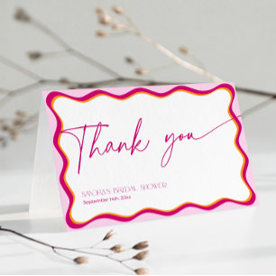 Pink and Orange Wavy Border Bridal Shower Letterpress Thank You Card
