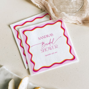 Pink and Orange Wavy Border Bridal Shower Napkins