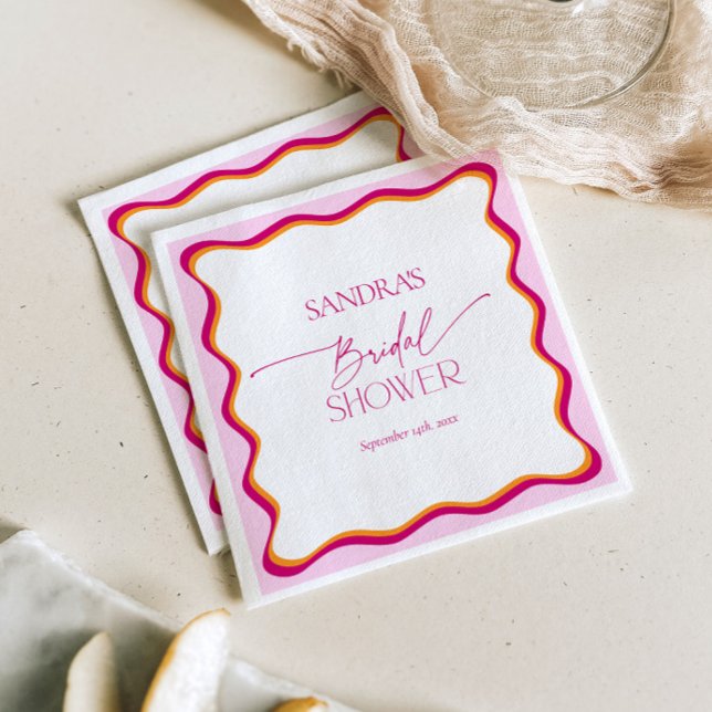 Pink and Orange Wavy Border Bridal Shower Napkins (Creator Uploaded)