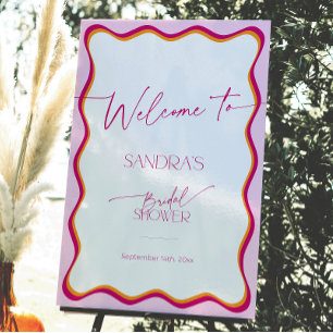 Pink and Orange Wavy Border Bridal Shower Welcome Foam Board