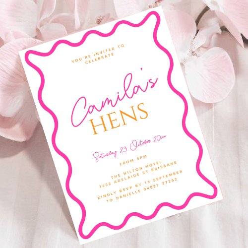 Pink and orange Wavy Hen Weekend Party Invitation