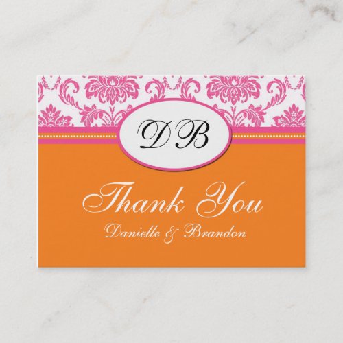 Pink and Orange Wedding Thank You Business Card Template