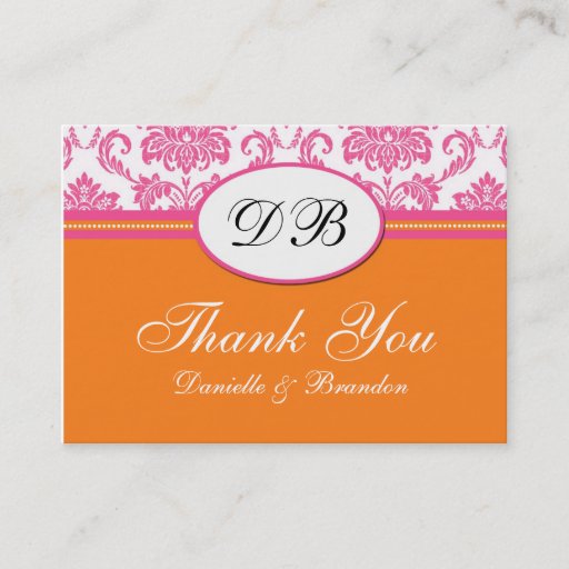 Customizable Pink and Orange Wedding Thank You Business Card Template