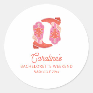 Pink and Orange Western Cowboy Boots Bachelorette Classic Round Sticker