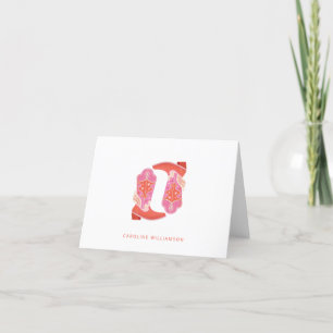Pink and Orange Western Cowboy Boots Personalized Letterpress Thank You Card