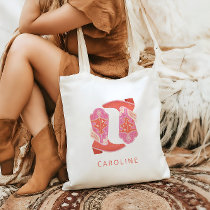 Pink and Orange Western Cowboy Boots Personalized Tote Bag