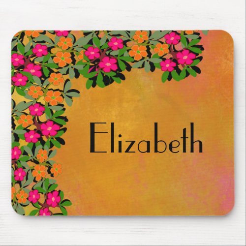 Pink and Orange Wildflowers Mouse Pad