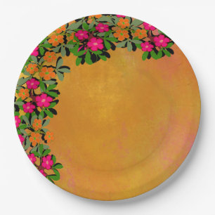 Pink and Orange Wildflowers Paper Plates