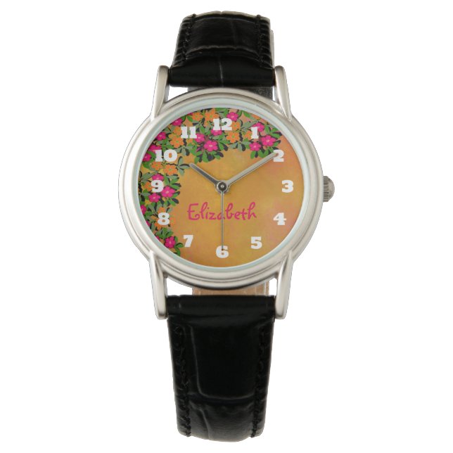 Pink and Orange Wildflowers Personalized Watch (Front)