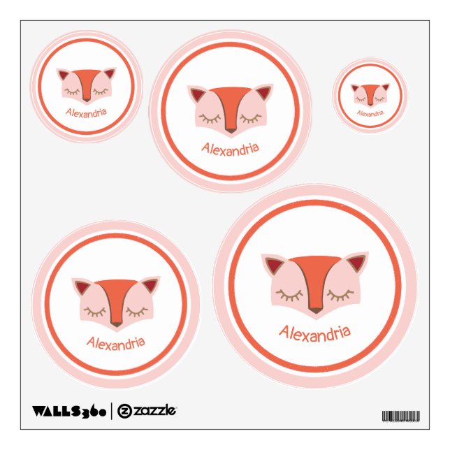 Pink and Orange Woodland Fox Face Nursery Wall Decal (Front)