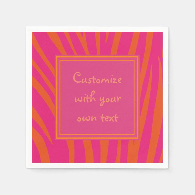 Pink and Orange Zebra Stripes Custom Text Napkins (Front)