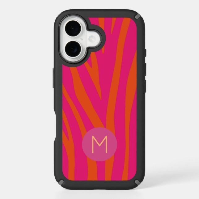 Pink and Orange Zebra Stripes Modern Monogram Speck iPhone Case (Front)