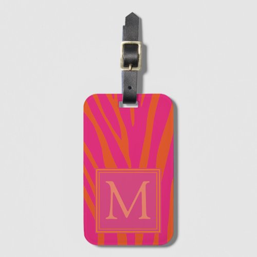 Pink and Orange Zebra Stripes Monogram Luggage Tag