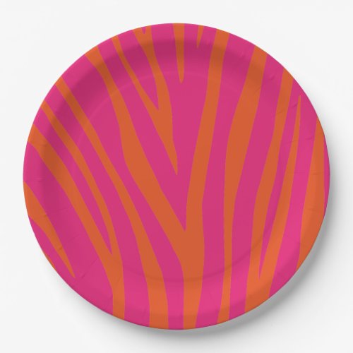 Pink and Orange Zebra Stripes Paper Plates