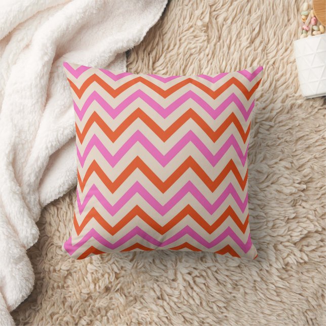 Pink and Orange Zigzag Chevron Herringbone  Throw Pillow (Blanket)