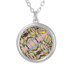 Pink and other colors abstract art looks like stai silver plated necklace