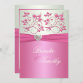 Pink and Pale Green Floral II Wedding Invitation (Front/Back)