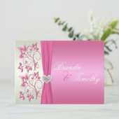 Pink and Pale Green Floral Wedding Invitation (Standing Front)