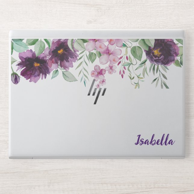 Pink and Parple Watercolor Floral HP Laptop Skin (Front)
