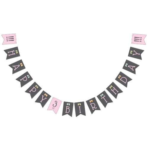 Pink and Pastel Butterfly Hearts Bunting Flags