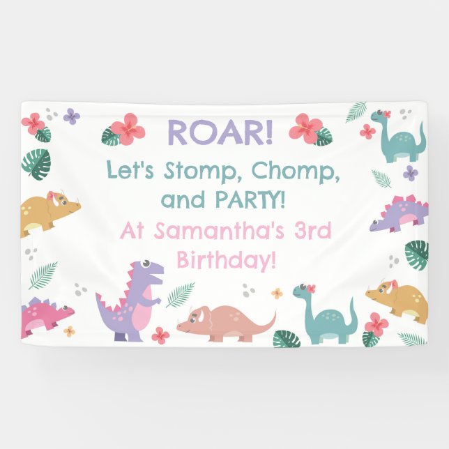 Pink and Pastel Girl's Dinosaur Banner (Horizontal)