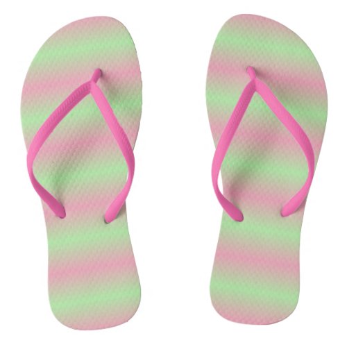 Pink and Pastel Green Gradient Striped Flip Flops