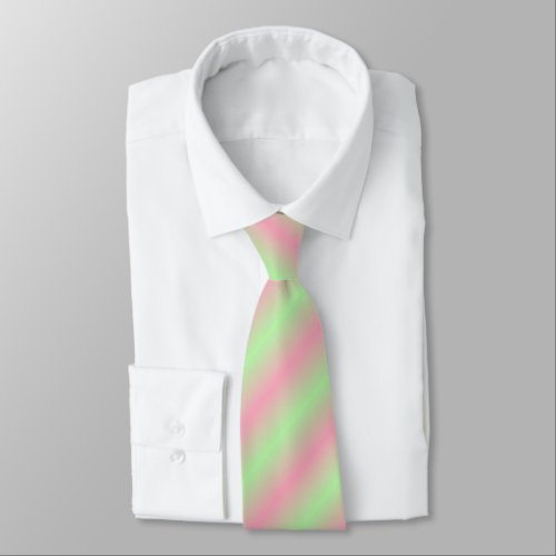 Pink and Pastel Green Gradient Striped Neck Tie