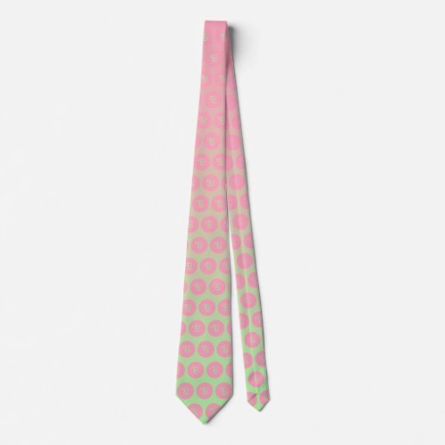 Pink and Pastel Green Monograms Neck Tie