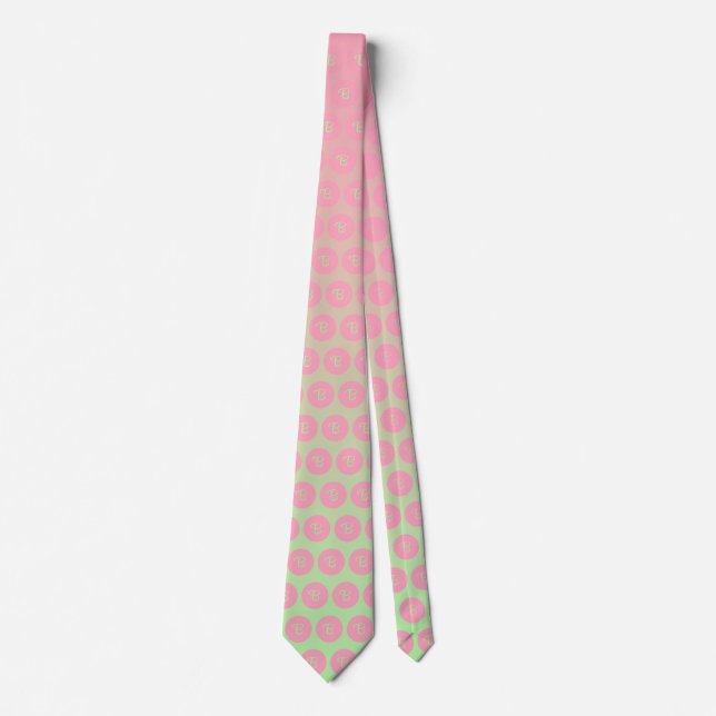 Pink and Pastel Green Monograms Neck Tie (Front)