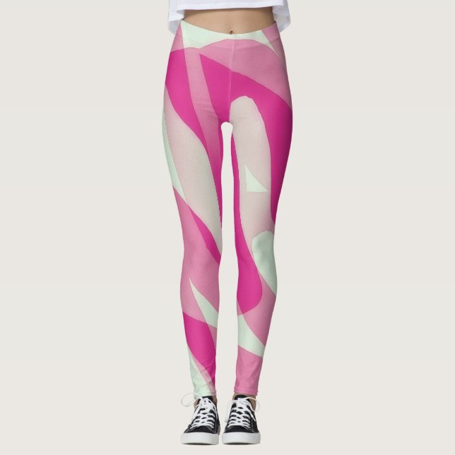 Pink and Pastel Sage Art Leggings (Front)
