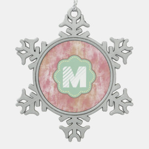 Pink and Peach Abstract Snowflake Pewter Christmas Ornament