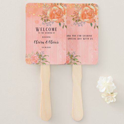 Pink And Peach Botanical Floral Wedding Hand Fan