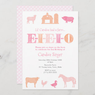 Pink And Peach EIEIO Farm Birthday Party For Girl Invitation