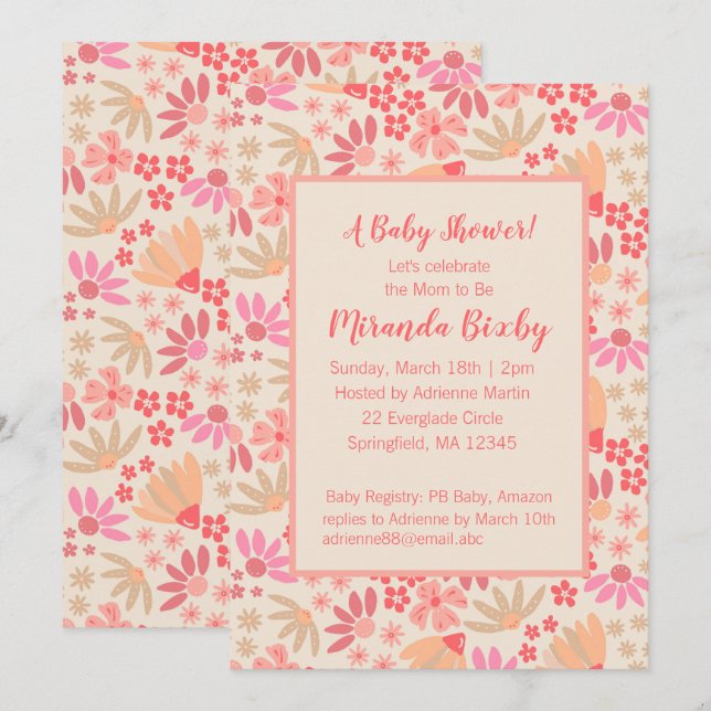 Pink and Peach Floral Baby Shower Invitation (Front/Back)