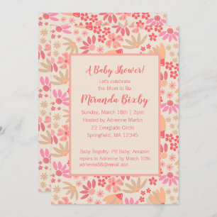 Pink and Peach Floral Baby Shower Invitation