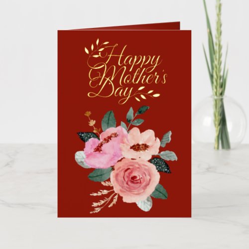 Pink and Peach Floral Bouquet Happy Mothers  Foil Greeting Card