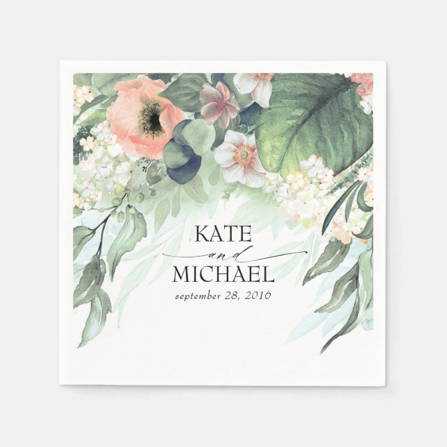 Pink and Peach Floral Dreamy Garden Wedding Napkins (Front)