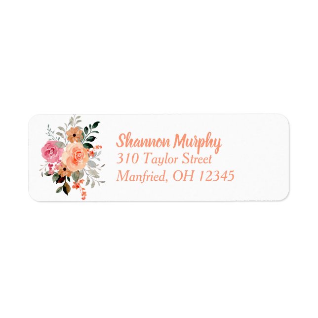 Pink and Peach Floral Return Address Label (Front)