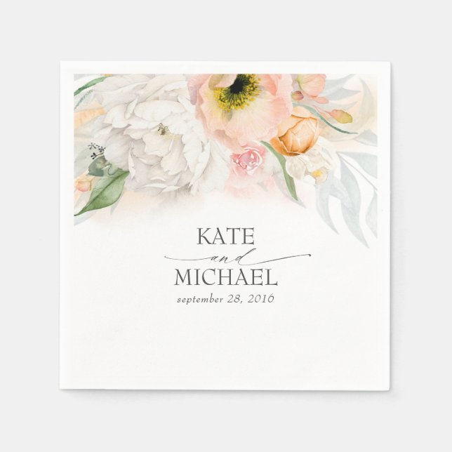 Pink and Peach Floral Wedding Napkins (Front)