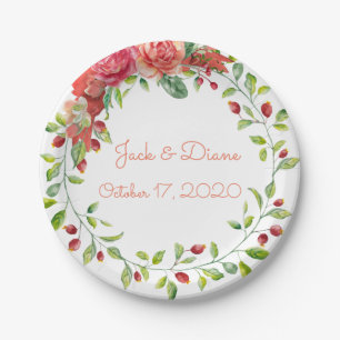 Pink and Peach Floral Wedding Paper Plates