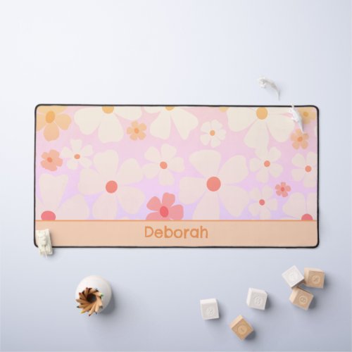 Pink and Peach Flower Power with Name Desk Mat