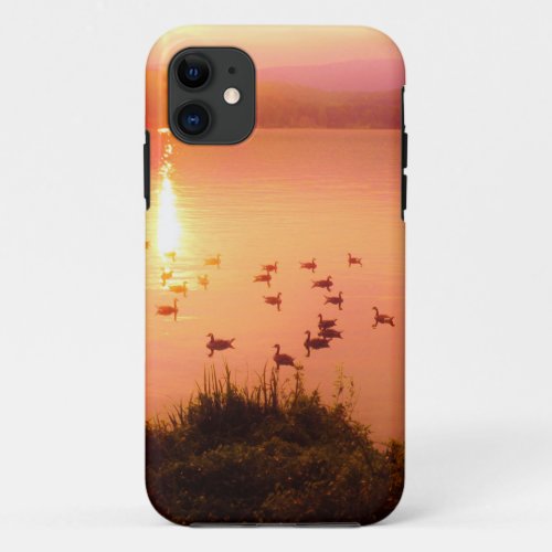 Pink and peach lake sunset iPhone 11 case