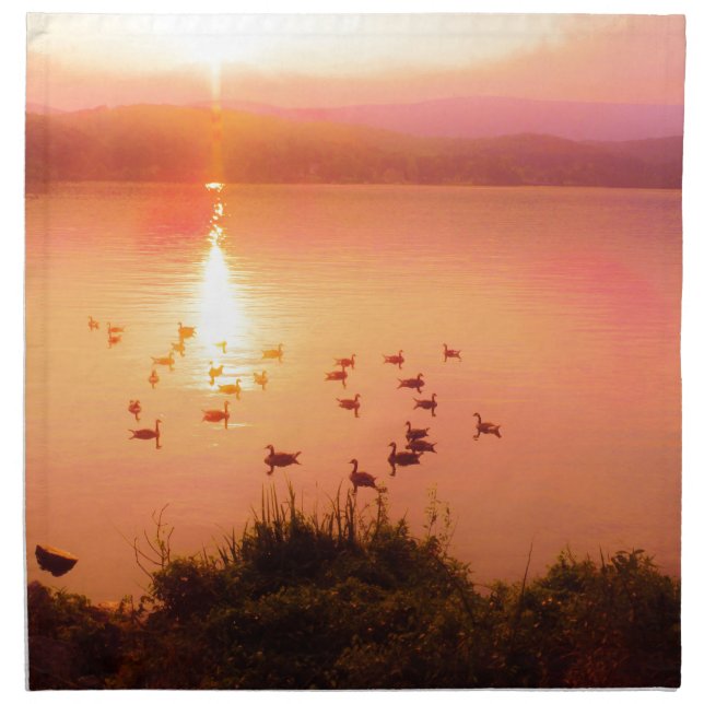 Pink and peach lake sunset napkin (Front)