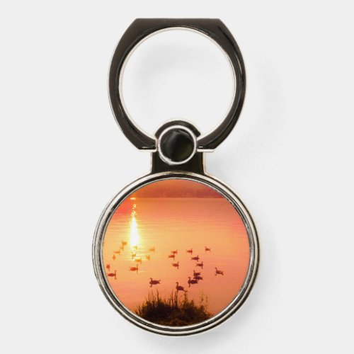 Pink and peach lake sunset phone ring stand