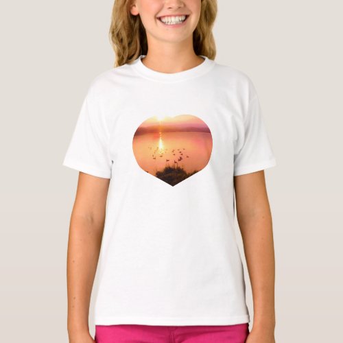 Pink and peach lake sunset photo heart T_Shirt