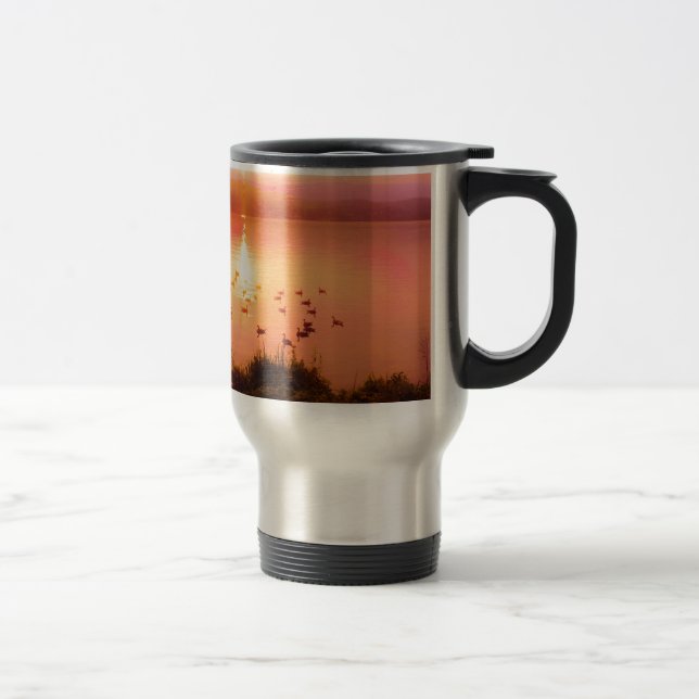 Pink and peach lake sunset travel mug (Right)