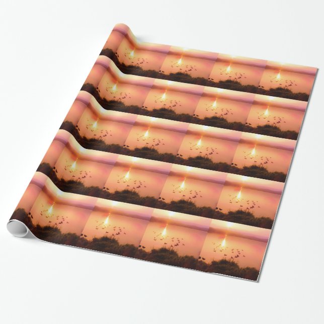 Pink and peach lake sunset wrapping paper (Unrolled)