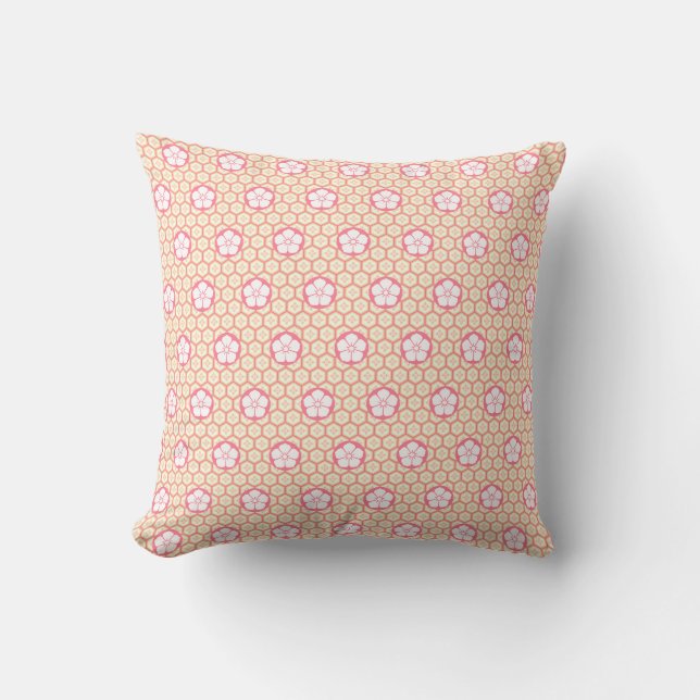 Pink and Peach Light Floral Pattern Modern Throw Pillow (Front)