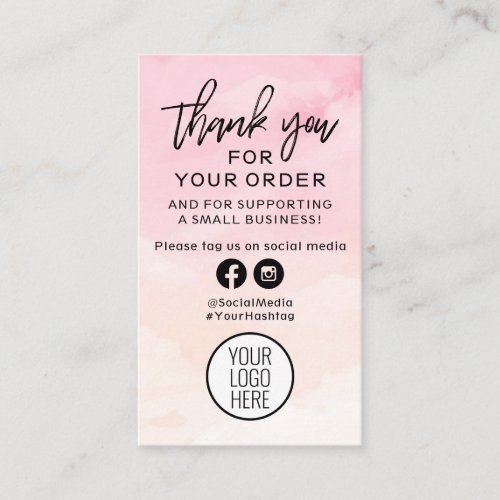 Pink and Peach Modern Thank You For Your Order Business Card